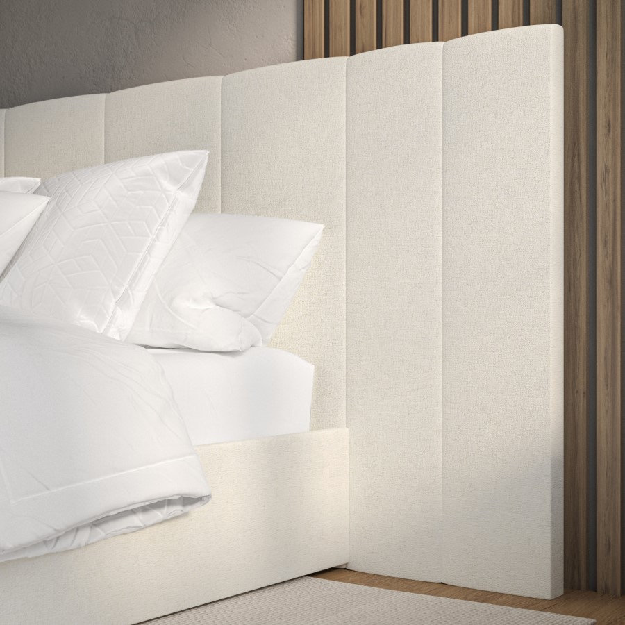 ONLY OPENED - Off White Fabric Double Ottoman Bed with Wide Headboard - Iman