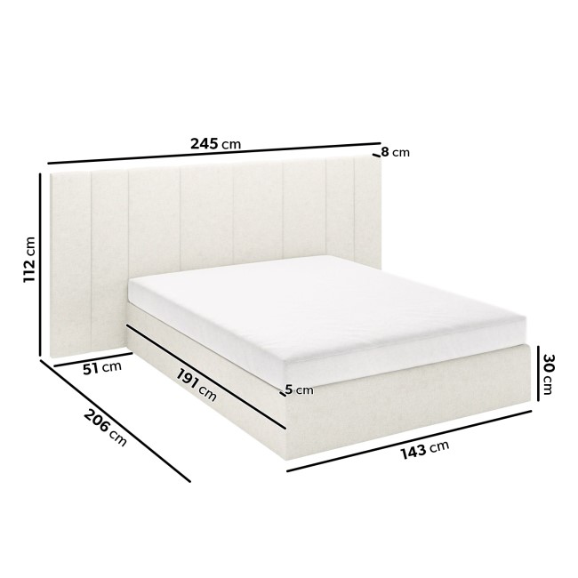 Off White Fabric Double Ottoman Bed with Wide Headboard - Iman