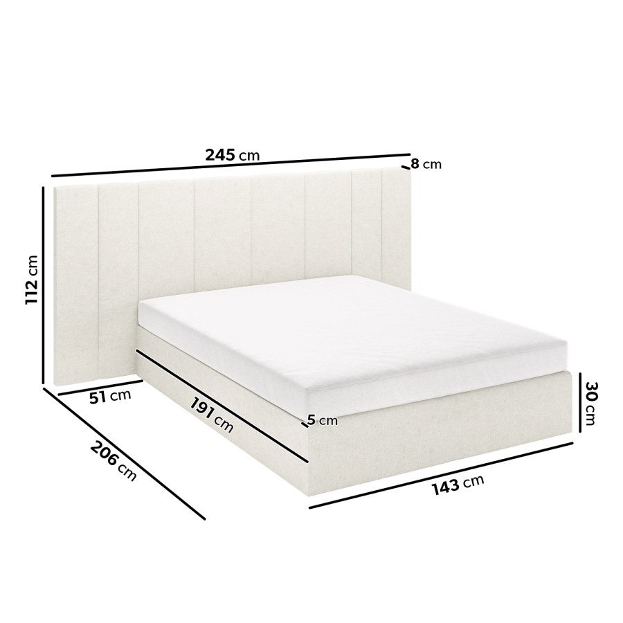 ONLY OPENED - Off White Fabric Double Ottoman Bed with Wide Headboard - Iman