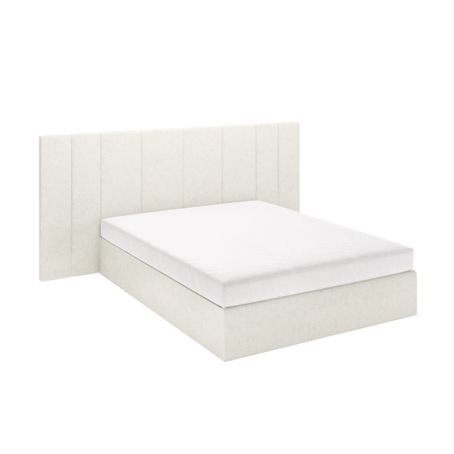 Off White Fabric Double Ottoman Bed with Wide Headboard - Iman