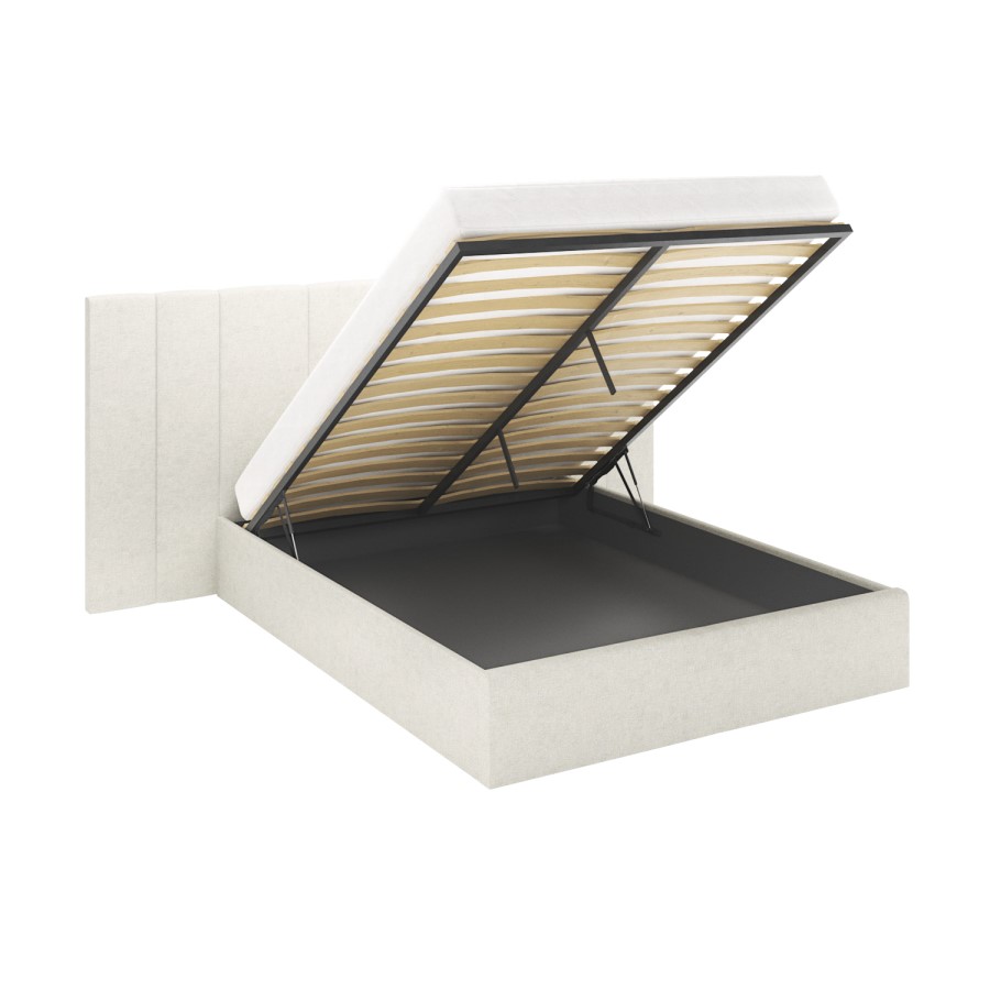 ONLY OPENED - Off White Fabric Double Ottoman Bed with Wide Headboard - Iman