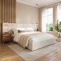 Cream Upholstered King Size Ottoman Bed with Wide Headboard - Iman