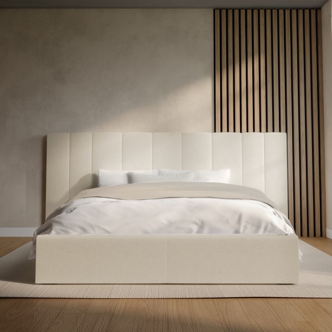 Off-White Fabric King Size Ottoman Bed with Wide Headboard - Iman