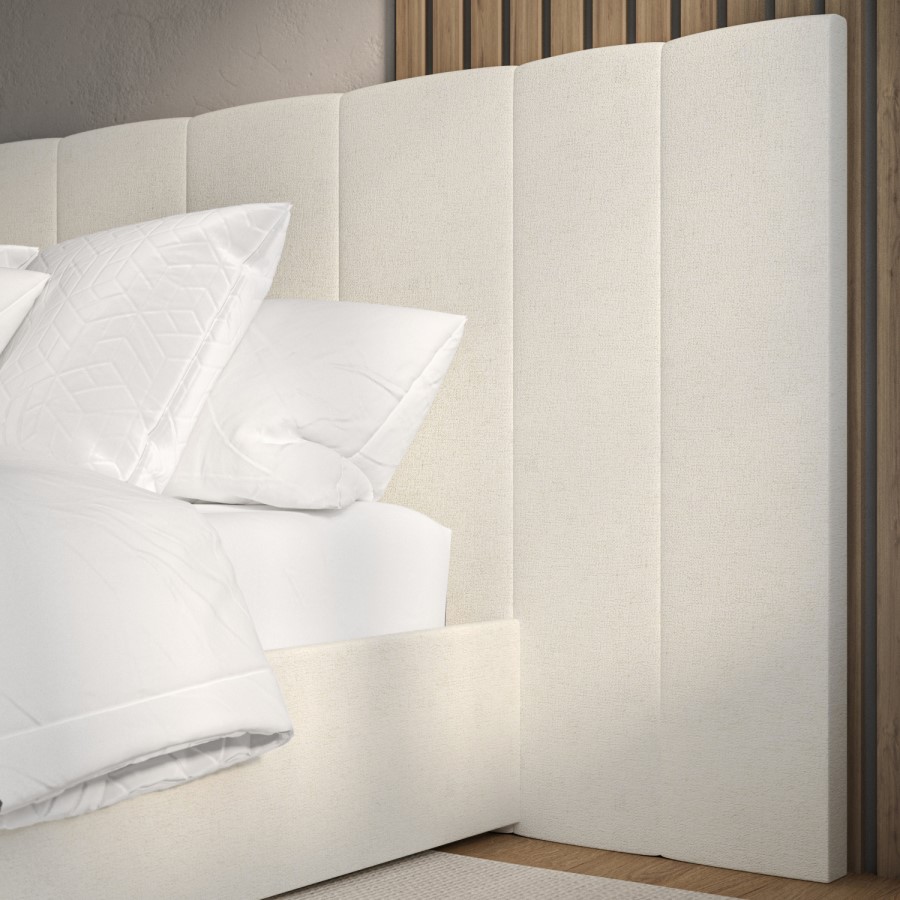 ONLY OPENED - Off White Fabric King Size Ottoman Bed with Wide Headboard - Iman