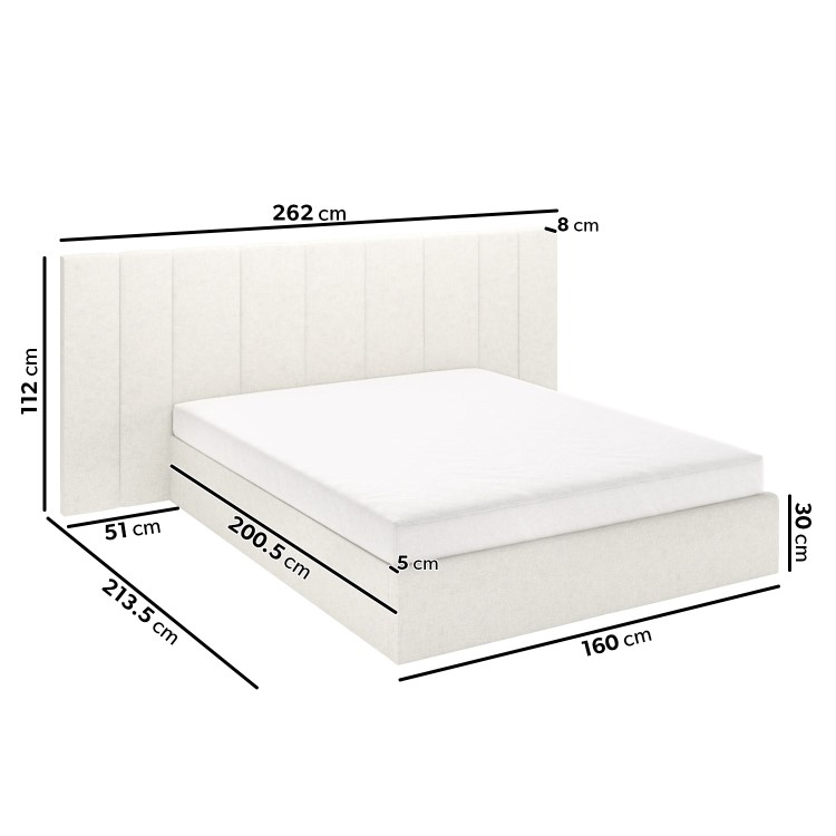 Off White Fabric King Size Ottoman Bed with Wide Headboard - Iman