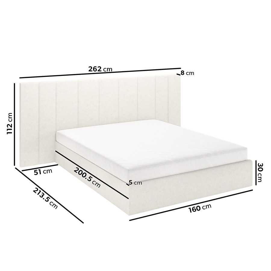 ONLY OPENED - Off White Fabric King Size Ottoman Bed with Wide Headboard - Iman