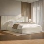 Off-White Fabric King Size Ottoman Bed with Wide Headboard - Iman