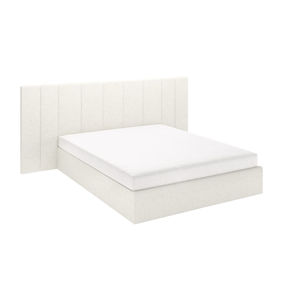 ONLY OPENED - Off White Fabric King Size Ottoman Bed with Wide Headboard - Iman