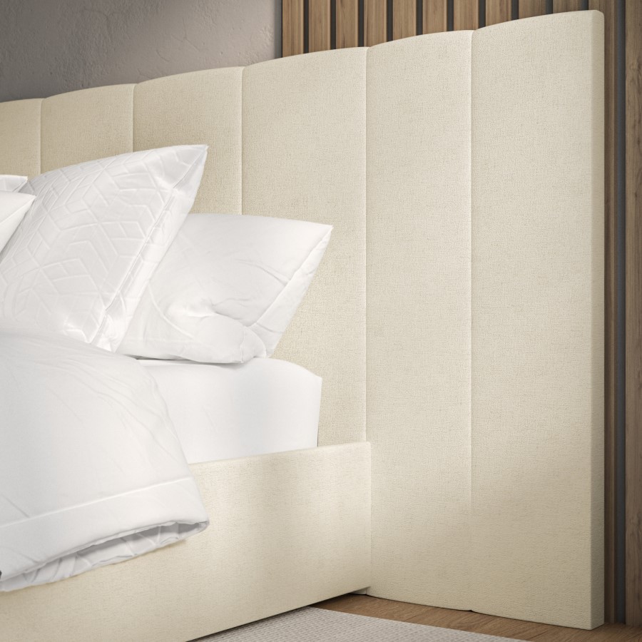 GRADE A1 - Off-White Upholstered King Size Ottoman Bed with Wide Headboard - Iman