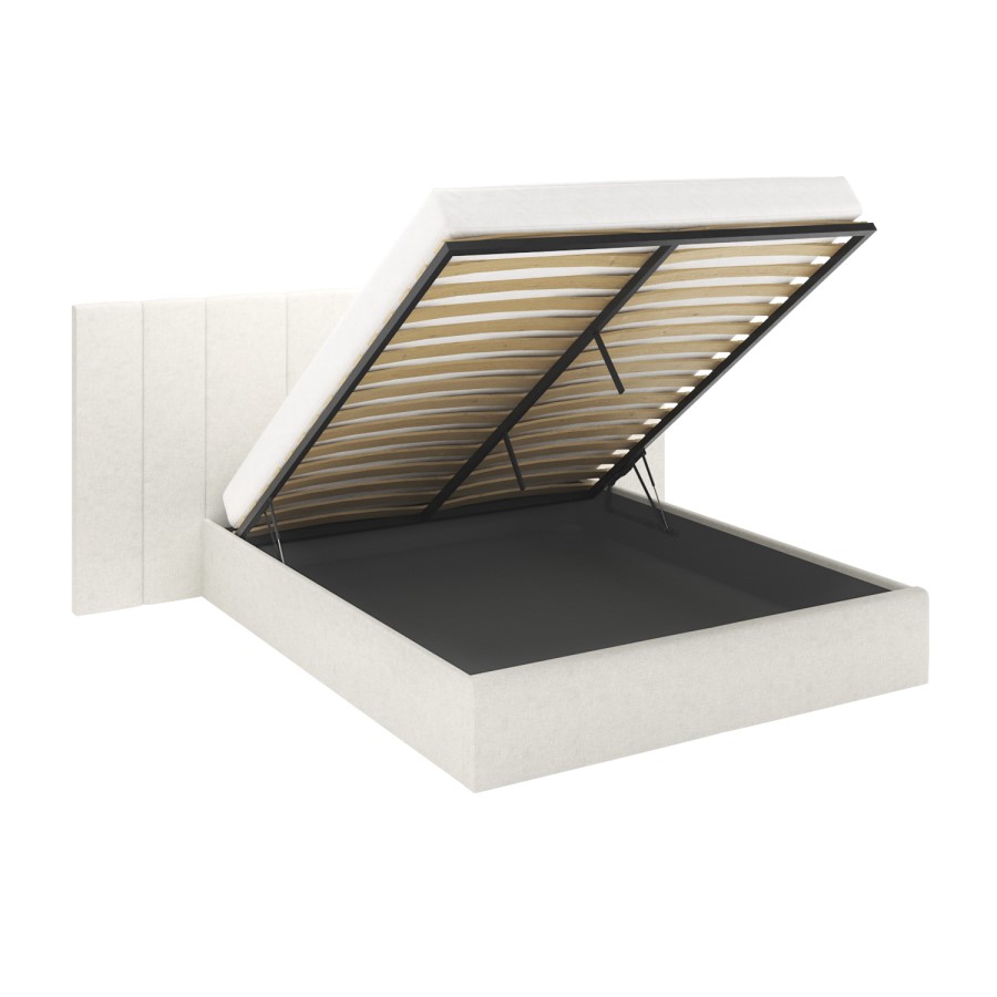 ONLY OPENED - Off White Fabric King Size Ottoman Bed with Wide Headboard - Iman
