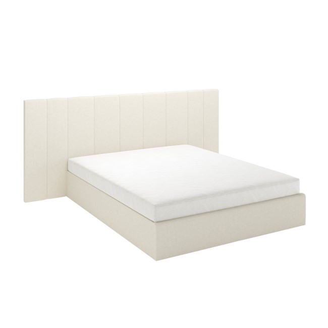 Off-White Fabric King Size Ottoman Bed with Wide Headboard - Iman