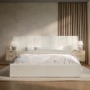 Off White Fabric King Size Ottoman Bed with Wide Headboard - Iman