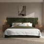 Olive Green Velvet King Size Ottoman Bed with Wide Headboard - Iman