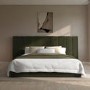 Olive Green Velvet King Size Ottoman Bed with Wide Headboard - Iman