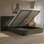 Olive Green Velvet King Size Ottoman Bed with Wide Headboard - Iman