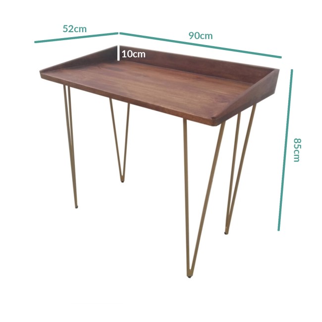 Compact Dark Oak Effect Desk with Hairpin Legs - Inari