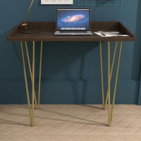 GRADE A2 - Dark Wood Office Desk with Gold Legs - Inari