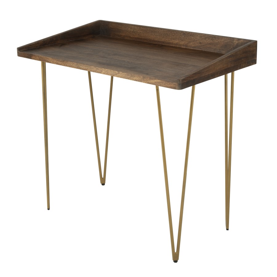 Compact Dark Oak Effect Desk with Hairpin Legs - Inari
