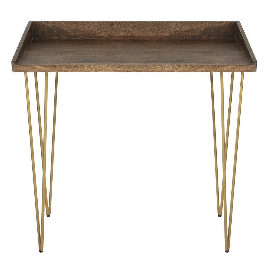 Compact Dark Oak Effect Desk with Hairpin Legs - Inari