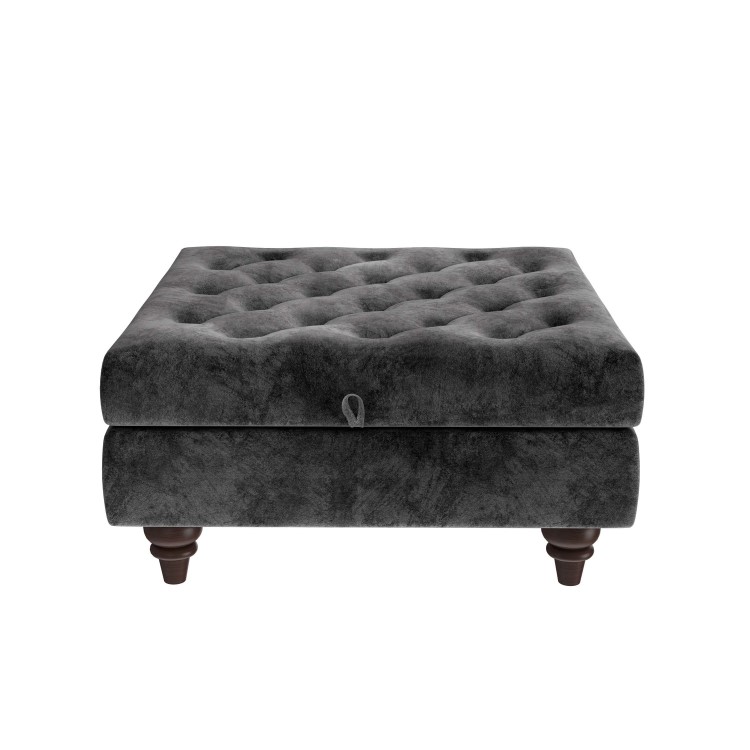 Inez Large Velvet Ottoman Pouffe in Upholstered Grey - Square