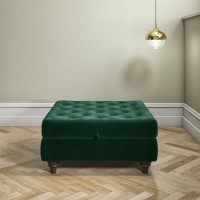 Dark Green Ottoman Storage Footstool - Buttoned - Inez Dark Green Ottoman Storage Footstool - Buttoned - Inez