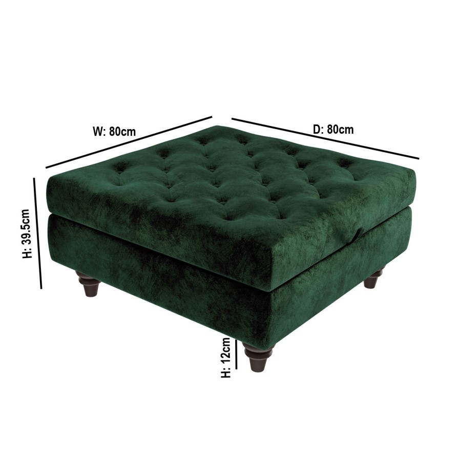 Inez Large Velvet Ottoman Pouffe in Upholstered Green - Square