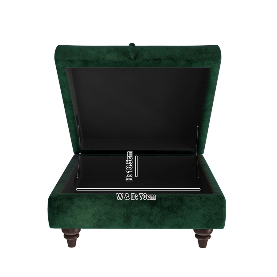 Inez Large Velvet Ottoman Pouffe in Upholstered Green - Square