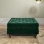 Inez Large Velvet Ottoman Pouffe in Upholstered Green - Square