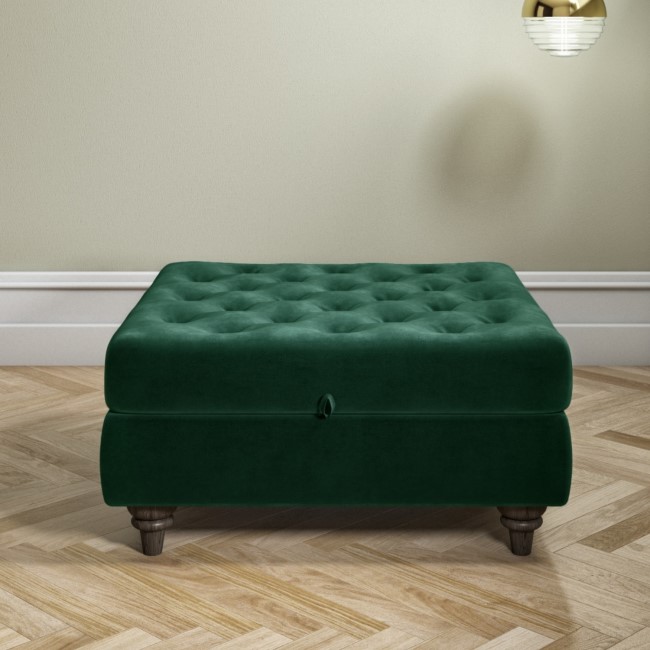 GRADE A1 - Large Quilted Button Ottoman Pouffe in Green Velvet - Inez