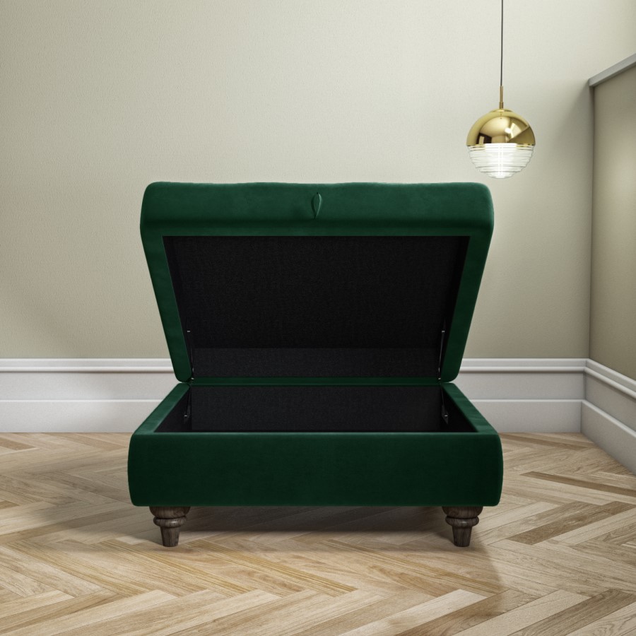 Inez Large Velvet Ottoman Pouffe in Upholstered Green - Square