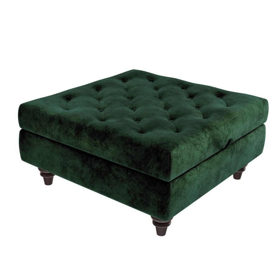 Inez Large Velvet Ottoman Pouffe in Upholstered Green - Square