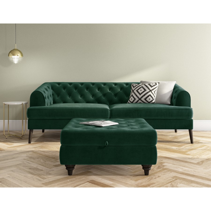 Dark Green Ottoman Storage Footstool - Buttoned - Inez