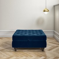 Navy Blue Ottoman Storage Footstool - Buttoned - Inez