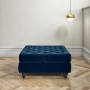 Inez Large Velvet Ottoman Pouffe in Upholstered Navy Blue - Square