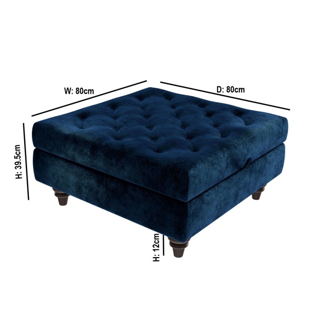 Inez Large Velvet Ottoman Pouffe in Upholstered Navy Blue - Square