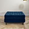 Navy Blue Ottoman Storage Footstool - Buttoned - Inez