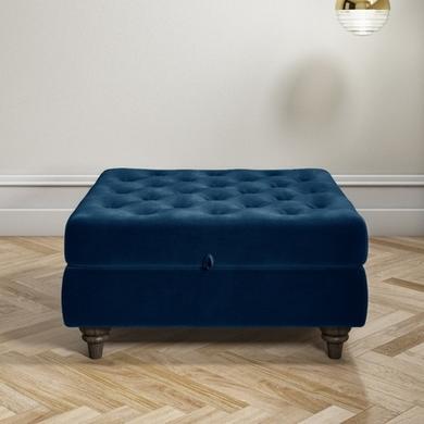 Inez Large Velvet Ottoman Pouffe in Upholstered Navy Blue - Square