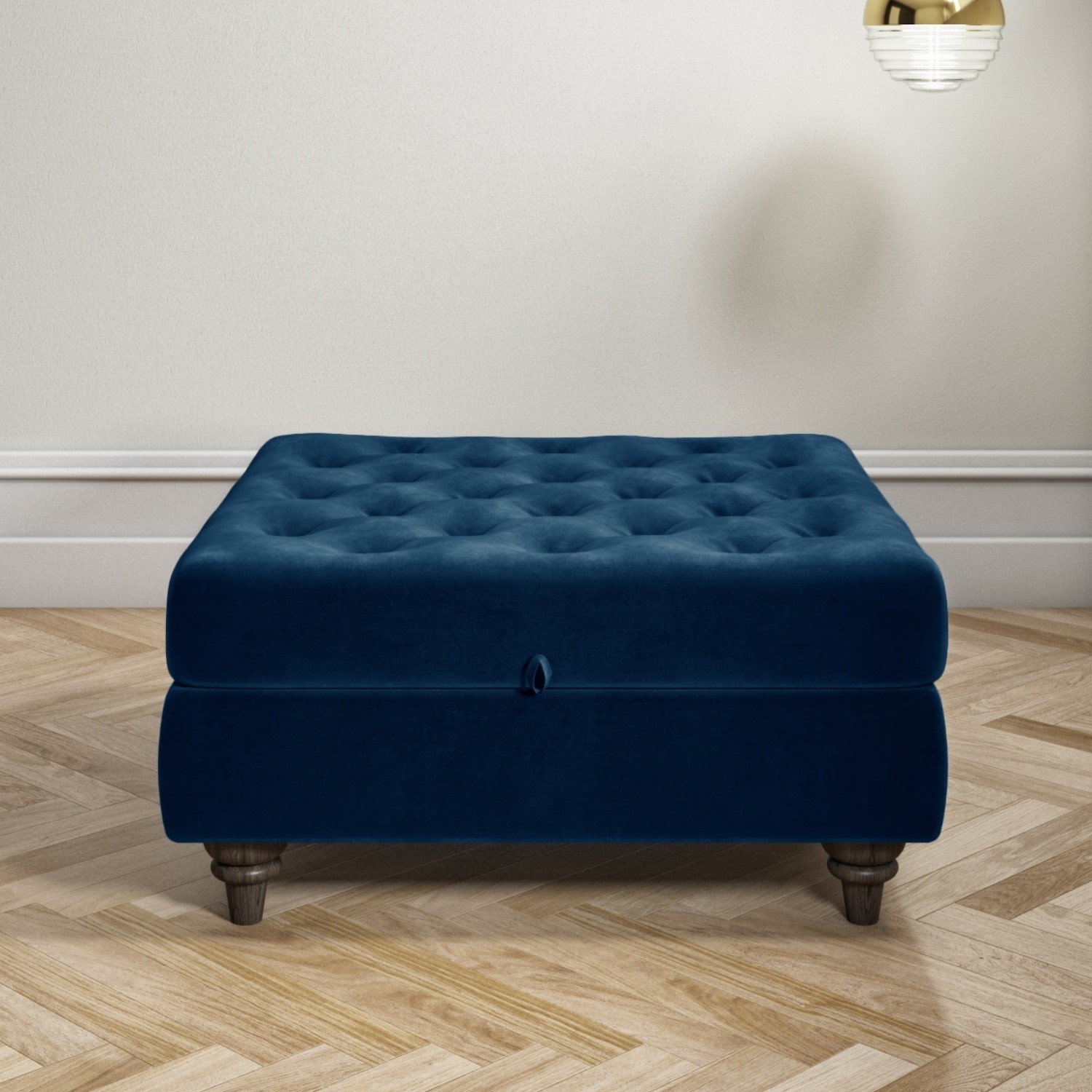 Navy blue ottoman storage footstool buttoned inez £179.97 gofurniture.co.uk