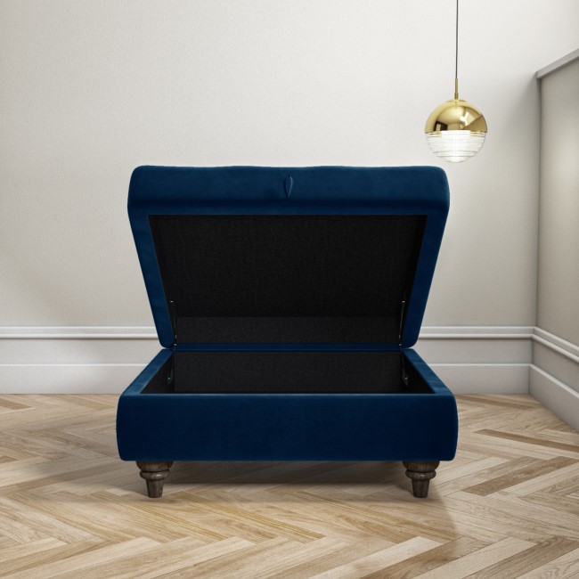 Inez Large Velvet Ottoman Pouffe in Upholstered Navy Blue - Square