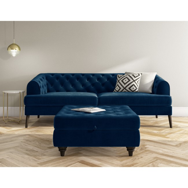 Navy Blue Ottoman Storage Footstool - Buttoned - Inez