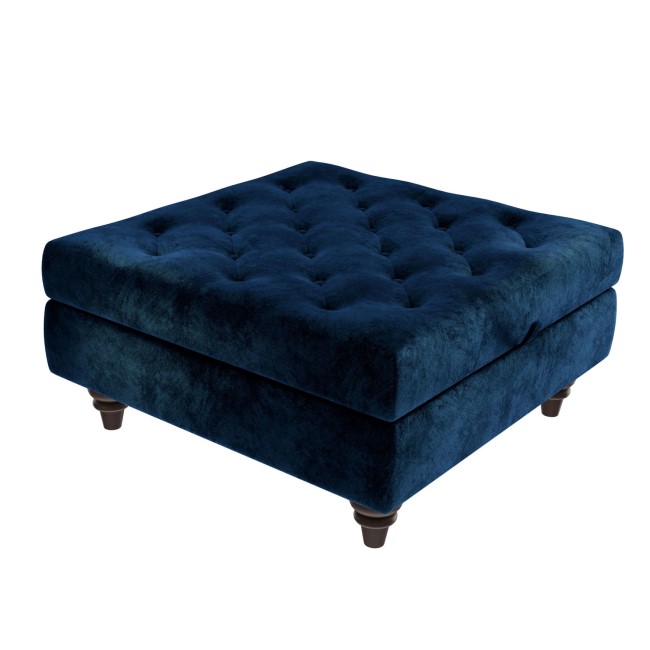 Inez Large Velvet Ottoman Pouffe in Upholstered Navy Blue - Square