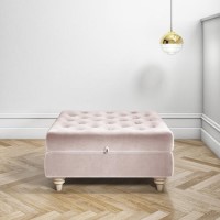 Large Quilted Button Ottoman Pouffe in Light Pink Velvet - Inez