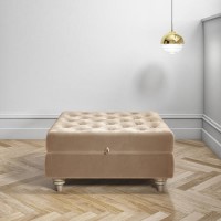 Beige Ottoman Storage Footstool - Buttoned - Inez