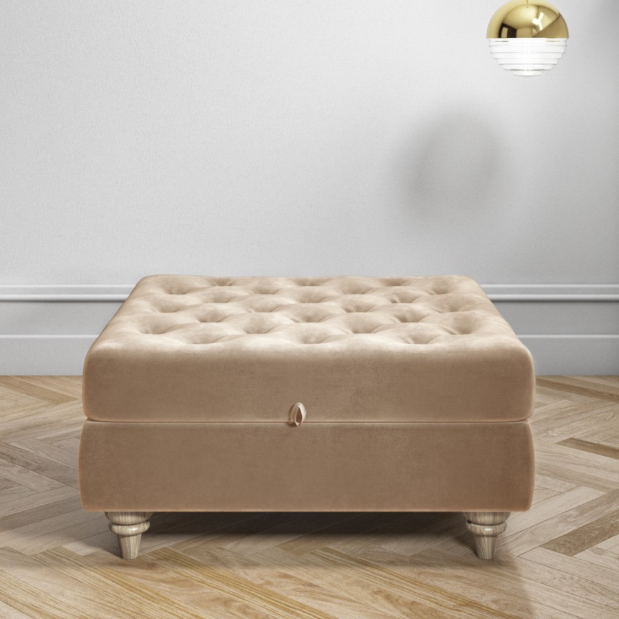 Beige Ottoman Storage Footstool - Buttoned - Inez
