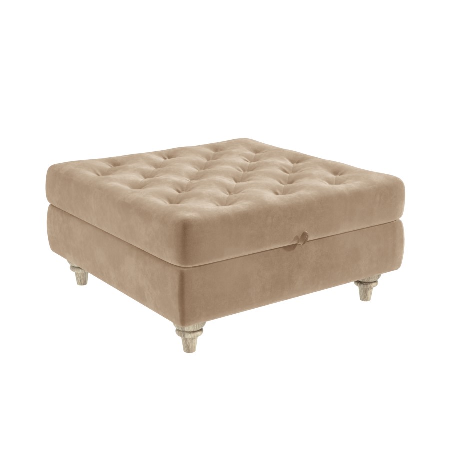Beige Ottoman Storage Footstool - Buttoned - Inez