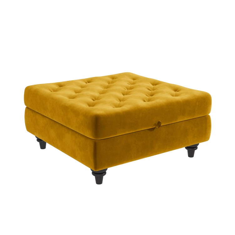 GRADE A2 - Mustard Yellow Ottoman Storage Footstool - Buttoned - Inez