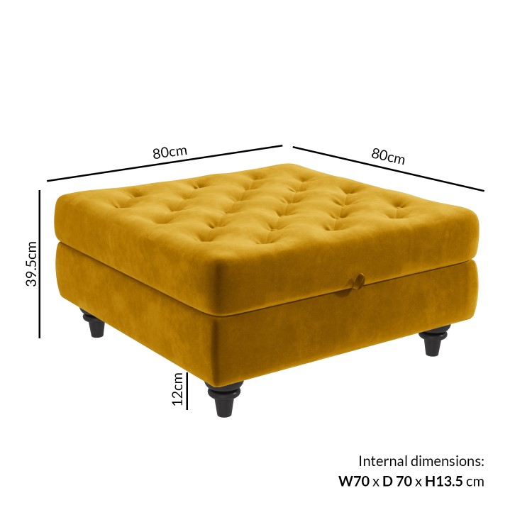 GRADE A2 - Mustard Yellow Ottoman Storage Footstool - Buttoned - Inez