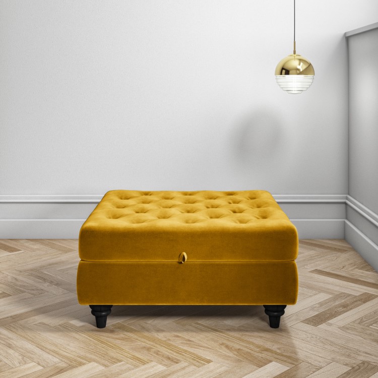 GRADE A2 - Mustard Yellow Ottoman Storage Footstool - Buttoned - Inez