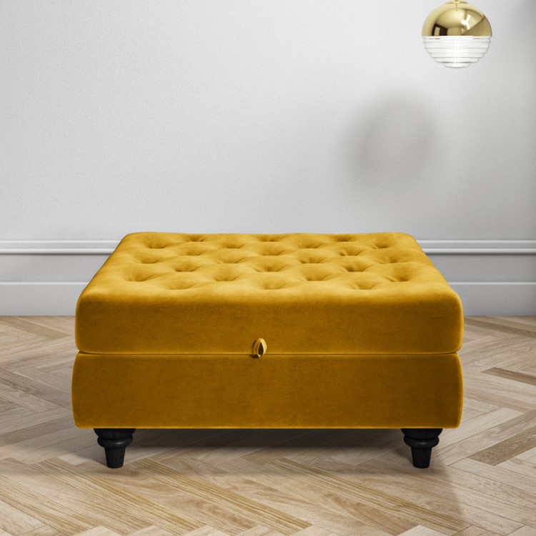 GRADE A2 - Mustard Yellow Ottoman Storage Footstool - Buttoned - Inez