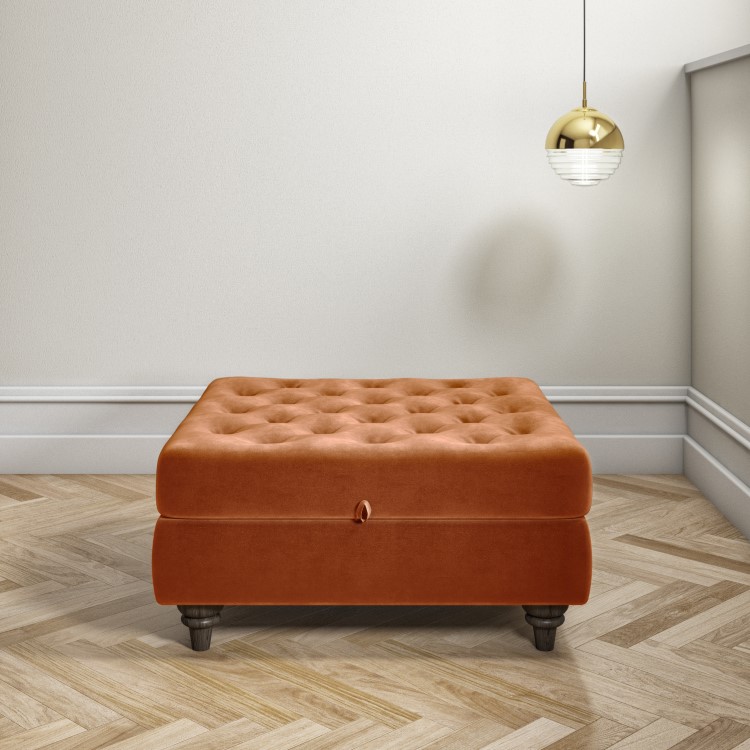 Orange Ottoman Storage Footstool - Buttoned - Inez